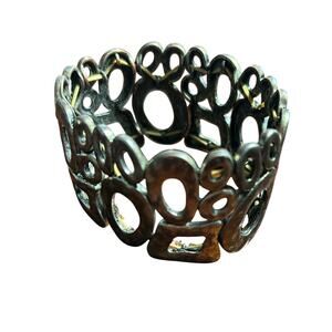 Vintage Brutalist Cuff Bracelet - Modernist Openwork Circles - Stmt. Mix Metal